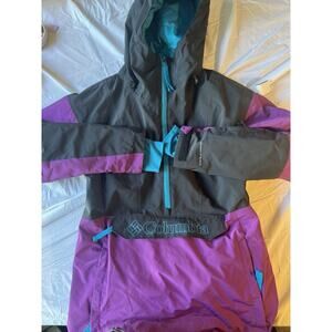 Columbia Omnitech Snowboard Ski Jacket Women’s M Pullover Hooded Purple Teal